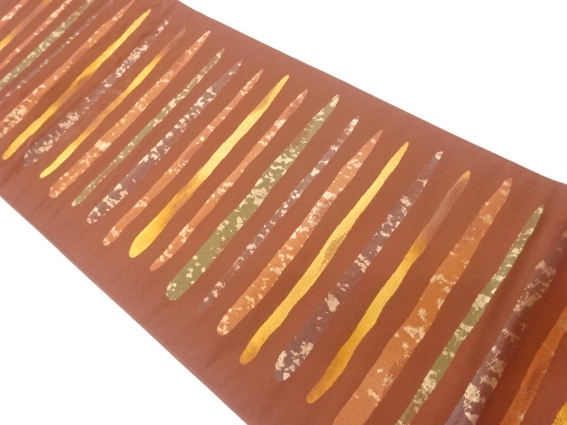 リサイクル　引箔変わり横段模様織出し袋帯